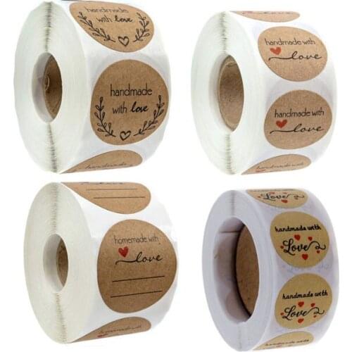 500PCS kraft paper handmade with love stickers scrapbooking for envelope and package handmade seal labels sticker stationery