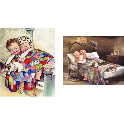 Full Diy 5D Diamond Painting Old Couple Stitch Diamond & Child Puppy Diamond Mosaic Diamond Drawing