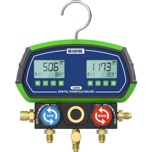 MR CARTOOL L302 R134A HVAC Vacuum Pressure Temperature Tester Leakage Test Digital Manifold Gauge Set with 3 Hoses