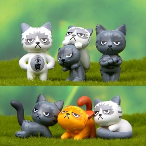 Angry Cat Action Figures Unhappy Kitty Small Statue Mini Figurine Crafts Ornament Miniatures Play House Car Decor
