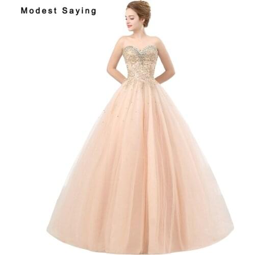 Elegant Blush Pink Beaded Evening Dresses 2018 with Rhinestone Lace Evening Gowns Engagement Party Prom Gowns robe de soiree