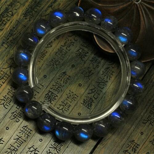 Natural Blue Light Ice Labradorite Round Beads 10mm Bracelets Lady Stretch Necklace Crystal Bracelet