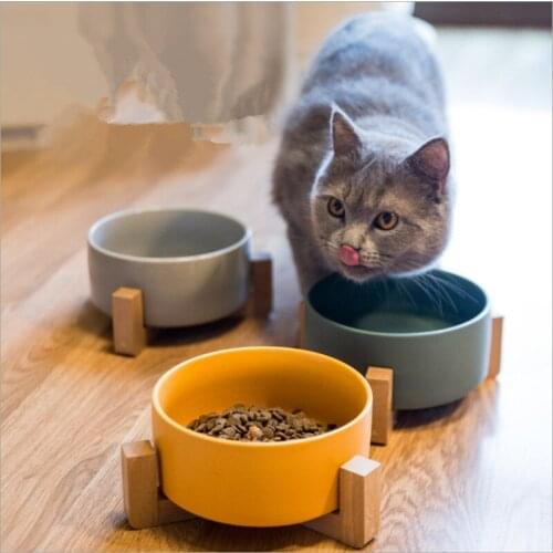 Hoopet ceramic bamboo shelf cat bowl dog watering bowl cat kitten drinking water food dish pet bowl goods Ceramic pet bowl