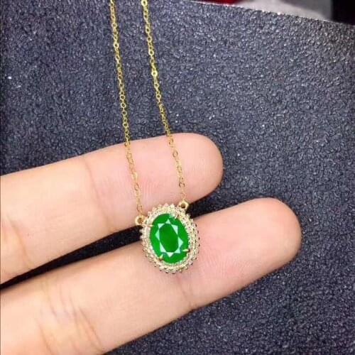 Emerald Pendant Natural Real Emerald necklace Solid S925 Sterling Silver For Women Colour Gem Stone