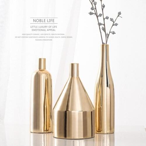 Ceramic Vase Elegant Design Tall Electroplate Gold Color Modern Simplicity Flower Vases Multi-function Chic Desktop Decoration