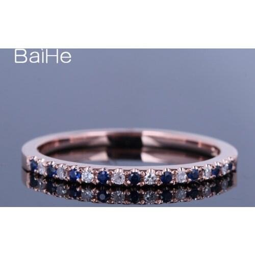 BAIHE Solid 10K Rose Gold 0.2ct Round Natural Diamonds Sapphires Women Fine Jewelry Elegant unique Diamonds Sapphire Ring