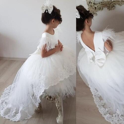 Lovely White Flower Girl Dresses For Weddings Cute Kids Dress with Sweet Train Evening Girl Ball Gowns Infant Birthday Dress