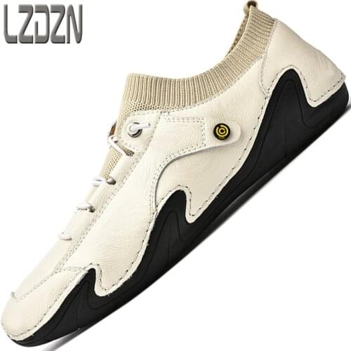 Moccasins For Men Casual Genuine Leather Shoes Loafers Without Laces Lazy Cowhide Mens Handmade Slip On Driving Dress Shoe Male