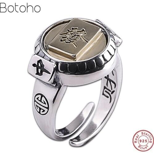 100% S925 Silver colour Ring Thai Silver colour Vintage Personality Fortune Ring Mens women Ring Silver Ring Adjustable size