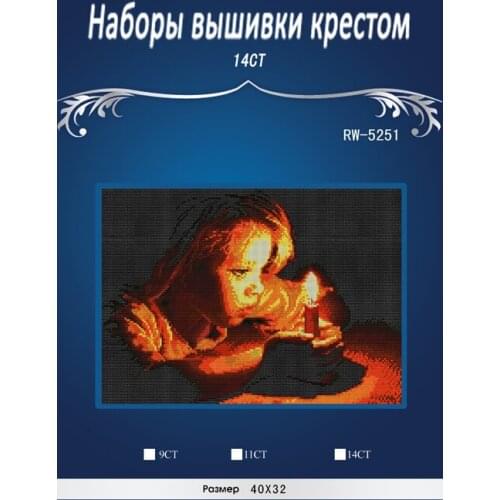 N1x32 girl in candlelight,Counted Cross Stitch 14CT Cross Stitch Sets Wholesale cartoon Cross-stitch Kits Embroidery Needlework