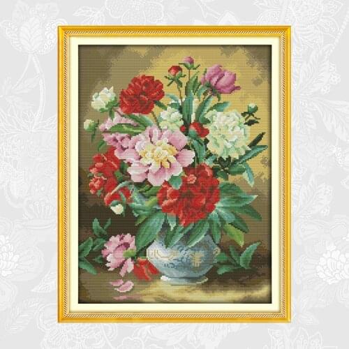 Joy sunday The Peony Vase Cross Stitch kit Patterns 14ct 11ct Count Print on Canvas DIY Handmade Embroidery Needlework