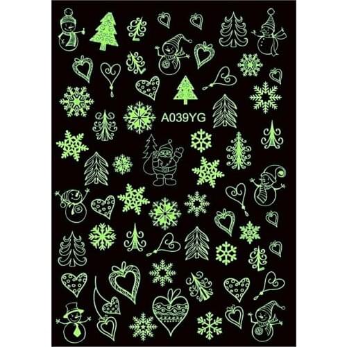 1pc Luminous Effect Christmas Series Nail Stickers Art Tips 3D Decoration Accessories Manicures Design Tips Xmas Decals Snow