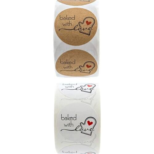 Round Shape Baked With Love Stickers, Kraft Paper Decorative Sealing Labels, 500 Stickers/Roll, 1'' Diameter (1 Roll)