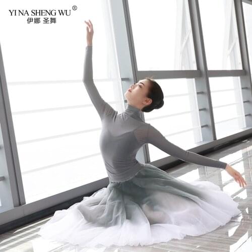 New Women Ballet Dance Tops Skirt Adults Dance Long Chiffon Wrap Skirt 2 Pieces Suits Dance Costume For Ballet Dancewear