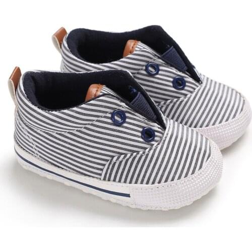 Fashion newborn baby shoes male baby canvas stripes children baby soft first Walkers bottom shoes toddler