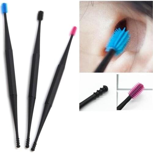 1pcs Soft Silicone Double Head Micro-bristle Reusable Ear Cleaner Double Rotating Ear Pick Ear Wax Curette Remover 360 Degree