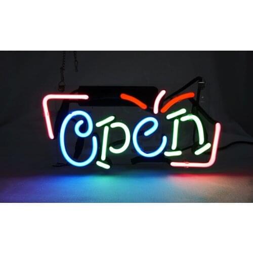 14“ Cafe Open Acrylic Custom Neon Light Lamp Sign Beer Bar Handmade Real Glass AA Decorate Home Wall Room Windows Tube Artwork