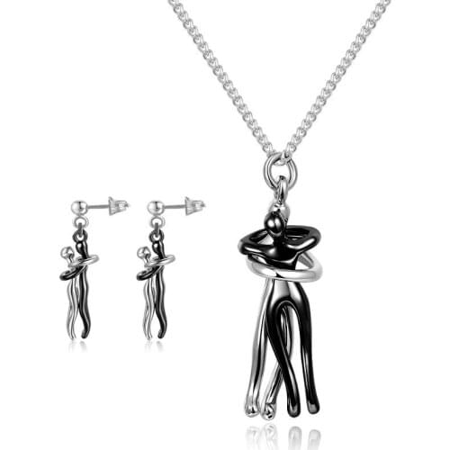 Couple Hugging Necklace For Women Men Exquisite Gold Chain Lover Couple Pendant Necklace Earring Jewelry Set Christmas Gifts