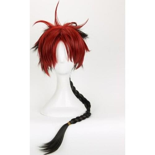 Anime Seraph of the End Crowley Eusford Wig Styled Black Red Braided Cosplay wig + Wig Cap