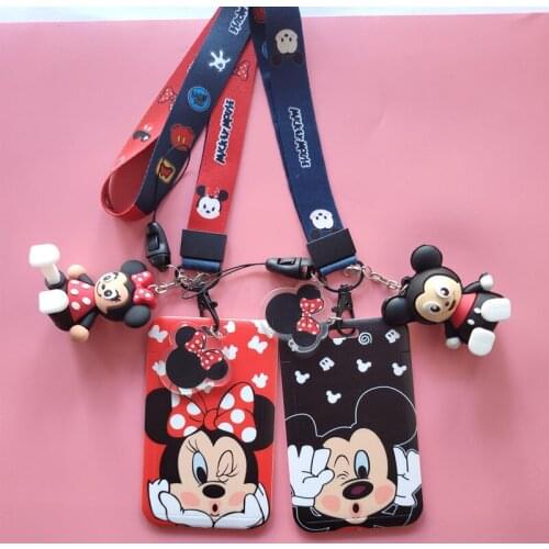 Anime Disney Mickey mouse PVC Card Student Campus Card Hanging Neck bag Card Holder Lanyard ID Card Meal Card Package Toys