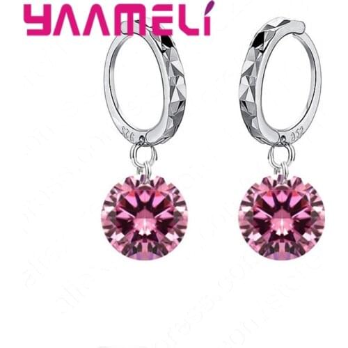 8 Colors Option Classic Girl Women Gift Jewelry 925 Sterling Silver and Shining 5A Cubic Zirconia Dangle Huggie Earrings