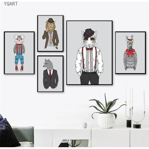 Nordic Personality Animal Dress In Human Clothes Canvas Paintings on The Wall Posters Wall Art Picture for Modern Living Room