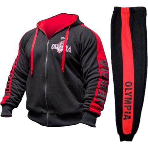 Autumn Men Sport Suit Zip Up Hooded Jacket Coat Sweatshirts+pant Casual Running Jogging Fitness Workout Set Sportswear Tracksuit