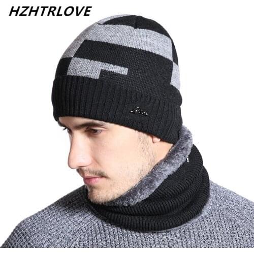High Quality Striped Add Wool Winter Beanie Hat Scarf Beanies Soft Warm Cap Gorros Winter Hats For Men Women Knitted Hat