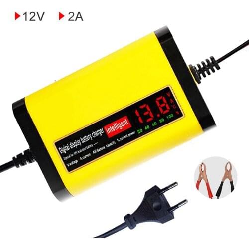 EU 12V 2A LCD Display Smart Charger For Motorcycle Car Full Automatic Charging Adapter 12V Lead Acid AGM GEL Battery 220V