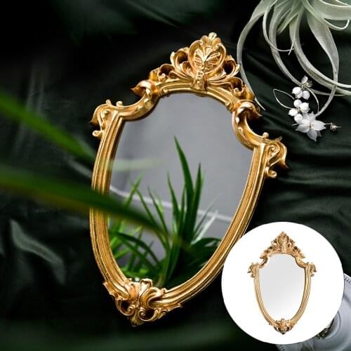 Resin Vintage Gold Frame Hanging Wall Mirror Home Nordic Relief Decor Mirror
