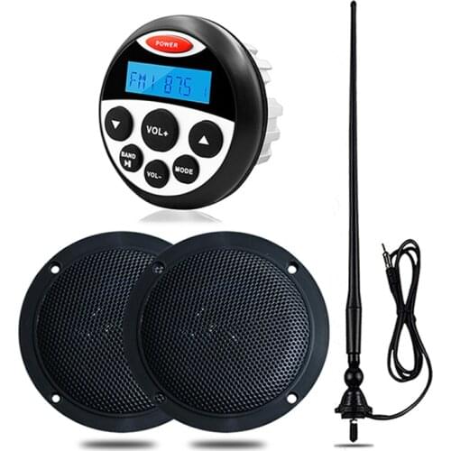 Waterproof Marine Audio Stereo Bluetooth FM AM Radio Receiver Car MP3 Player+4" Marine Speakers For ATV Yacht Motorcycle+Antenna