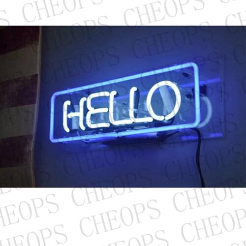 HELLO Acrylic Box Gift Neon Signs Real Glass Tube Beer Bar Pub Bedroom Wall Homeroom Girlsroom Party Decor Lamp 14x5