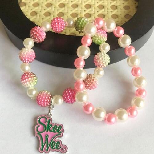 Hand Made Greek Sorority Pink Green Letter Detal Charm String Beaded Bracelet Lady Jewelry Top Sellers 2021 For Amazon