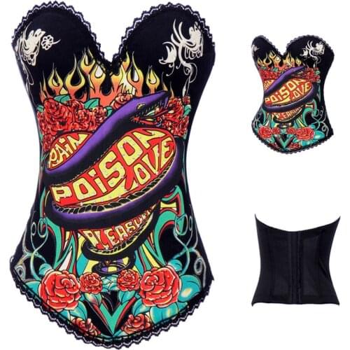 High Quality Cotton Fabric SnakePrint Pin Up Overbust Corselet Bustier Gothic Clothing Women Corset Tops To Wear Out 2269