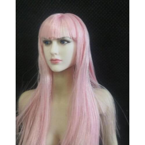 1/6 transplant hair female head carving European and American with blue eyes fit 12 inch body