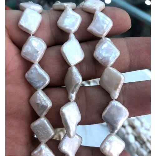 10x12mm Natural Button square Genuine white Freshwater Pearl Jewelry Making 15"