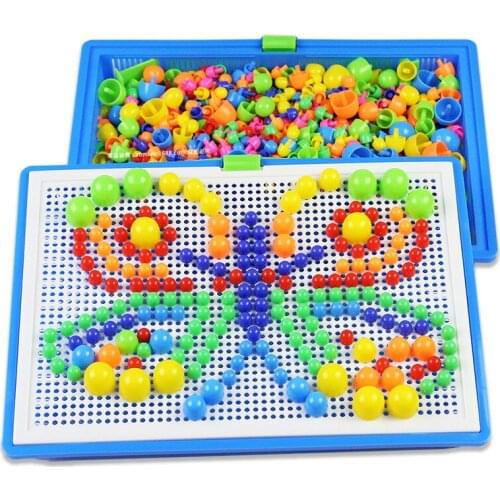 296 Mushroom Nail Puzzle Educational Didactical intelligent Games DIY Plastic Flashboard Children Educational Toys Random Color