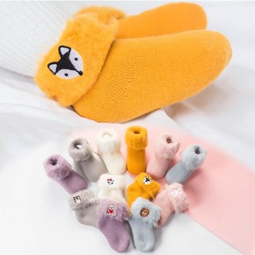 3Pairs/Lot Winter Thicken Children Socks Girls Boys Baby Soft Floor Toddler Newborn Warm Velvet Kids Cartoon Loose Snow Socks