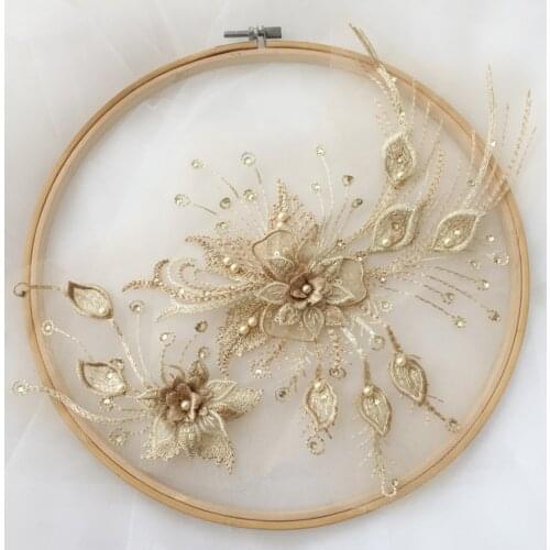 30*21cm 2pcs/lot 6color wedding 3D embroidery beaded sequins lace applique bridal dress accessory X622