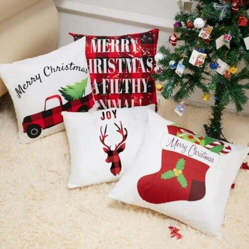 4PCS Christmas Day Gift Cushion Covers Square Santa Claus Pillow Cases Home Decorative Sofa Throw Pillows Covers 18x18inch