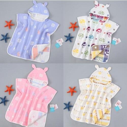 6 Layers Gauze Hooded Beach Towel Cotton Baby Cape Towels Soft Poncho Kids Bathing Stuff for Babies Washcloth