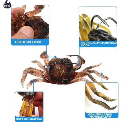 Hot 1PCS Saltwater 3D Manic Crab Lures Bass 8cm/34.5g Wrasse Cod Sea Fishing Hook Tackle Bait Soft Fish Bait with Sharp Hooks