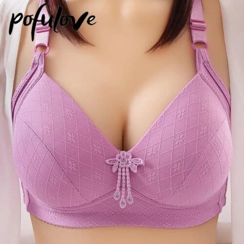Women Plus Size Bra 80-100 B C Push Up Underwear Wire Free Bras Seamless Bralette for Large Breast Sexy Gather Cotton Brassiere