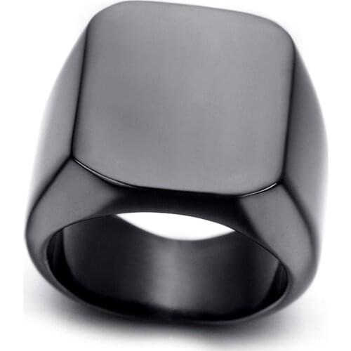 Black Fashion Mens High Polished Signet Solid 316L Stainless Steel Biker Ring Mens Jewelry