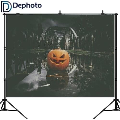Dephoto Backgrounds for photo studio Halloween Terror Pumpkin Wood Bridge Night Backdrop photocall customize fantasy props
