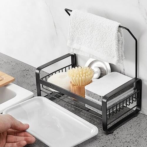 Stainless Steel Sponge Holder with Dishcloth Drying Rack Kitchen Sink Organizer Caddy Tray Sponge Brush Soap Holder