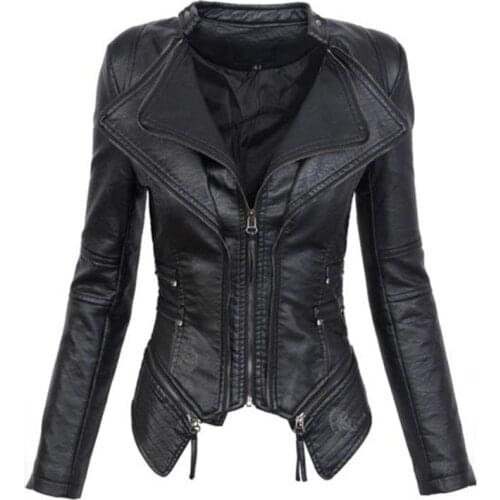 Gothic couro falso PU Mulheres Jaqueta de Inverno Moda Outono Motocicleta Jaqueta de couro Preto faux casacos Outerwear Casaco