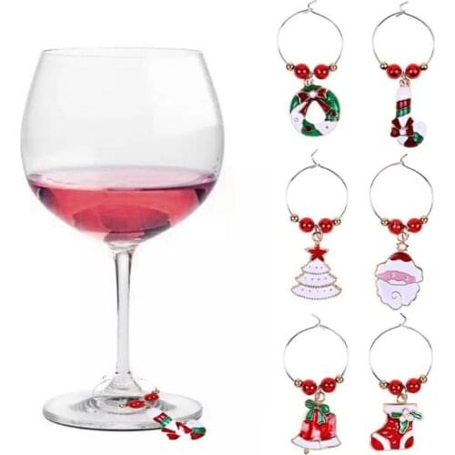 6Pcs Christmas Cup Decoration Rings Wine Glass Pendants for Home Table Decoration Party New Year Product