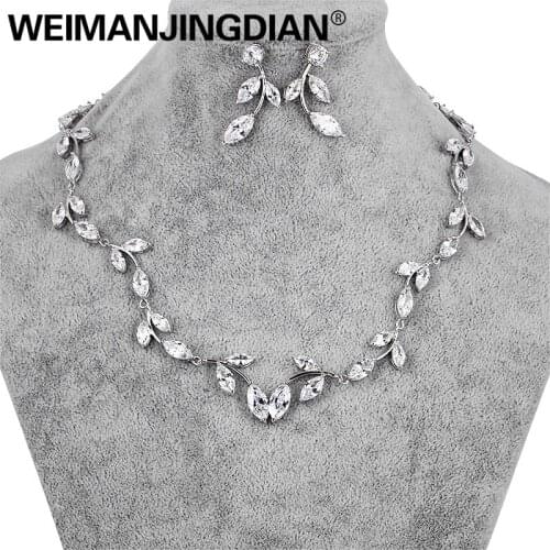 WEIMANJINGDIAN Wedding Bridal Jewelry Sets Sparkling Cubic Zirconia Crystal Leaf Necklace and Earring Set in Gold / Silver Color