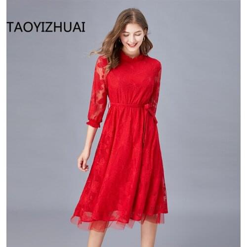 Elastic waist red dress European and American fashion 2021 T-stage young girl versatile daily splicing casual oversized dress